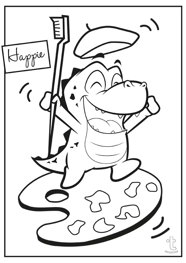 Kleurplaat Happie met tandenborstel